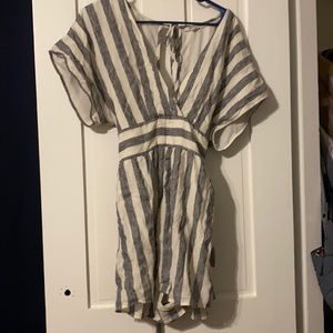 American Eagle gray and white/cream stripe romper